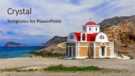  Presentation with crete island - Amazing theme having small church near the sea backdrop and a light blue colored foreground