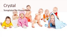  Presentation with children grow - Cool new slide set with small company - group of cute happy children backdrop and a lemonade colored foreground
