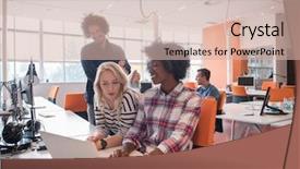  Presentation with team meeting - PPT layouts consisting of small company - multiethnic startup business team background and a lemonade colored foreground