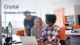  Presentation with team meeting - Beautiful PPT layouts featuring small company - multiethnic startup business team backdrop and a sky blue colored foreground