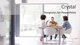  Presentation with team meeting - Cool new slide deck with small company - multiethnic startup business team backdrop and a  colored foreground