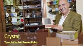  Presentation with cigar - Cool new slide set with small company - portrait of a happy owner backdrop and a tawny brown colored foreground