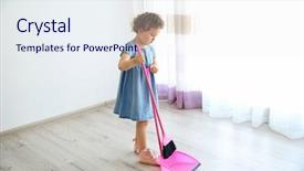  Presentation with room cleaning - Colorful slides enhanced with small cute girl cleaning room backdrop and a sky blue colored foreground