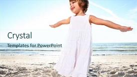  Presentation with girl in red dress - Beautiful presentation theme featuring small cute girl in white backdrop and a sky blue colored foreground