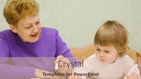  Presentation with grandma - Colorful theme enhanced with small cute painting girl with grandma at home backdrop and a lemonade colored foreground