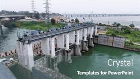  Presentation with city india - PPT theme enhanced with small-dam-over-krishna-river and a ocean colored foreground