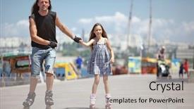  Presentation with city street - Audience pleasing slide set consisting of small daughter rollerskating in city backdrop and a  colored foreground