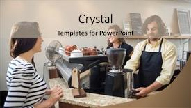  Presentation with cafeteria - Presentation design consisting of small details - female customer looking at baristas background and a soft green colored foreground