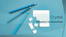  Presentation with square - Audience pleasing slide set consisting of small-disassembled-white-square-puzzle backdrop and a light blue colored foreground