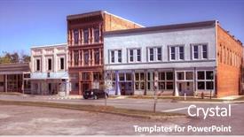  Presentation with old film - PPT theme enhanced with small downtown area in northeast background and a coral colored foreground