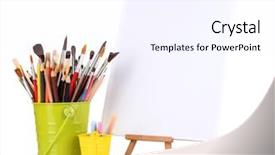  Presentation with art supplies - PPT layouts consisting of small easel with sheet background and a sky blue colored foreground