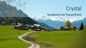  Presentation with winter in the swiss alps - Colorful theme enhanced with small farm in swiss alps near leukerbad bodmen valais switzerland backdrop and a sky blue colored foreground