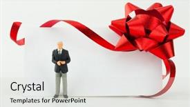  Presentation with gift - Colorful PPT layouts enhanced with small-figurine-of-businessman backdrop and a light gray colored foreground