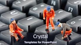  Presentation with keyboard - Slides having small figurines of workers repairing background and a wine colored foreground