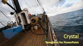  Presentation with sea fishing - Audience pleasing presentation design consisting of small fishing boat floating backdrop and a tawny brown colored foreground