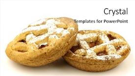  Presentation with pies - Theme enhanced with small fresh and decorated apple pies with powdered sugar on a white background background and a white colored foreground