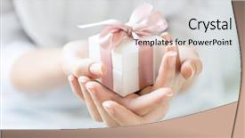  Presentation with pink ribbon - Amazing slide deck having small gift wrapped with pink backdrop and a light gray colored foreground