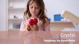  Presentation with waiting - Beautiful slide deck featuring small-girl-holding-stethoscope-waiting backdrop and a coral colored foreground