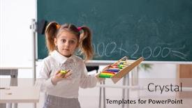 Presentation with blackboard - Slides featuring small-girl-in-front background and a mint green colored foreground