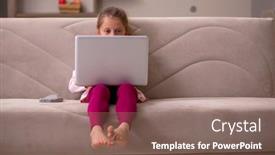  Presentation with education - Slide deck with small-girl-in-tele-education background and a violet colored foreground