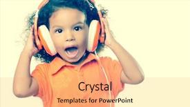  Presentation with 60s 70s music retro - Cool new PPT layouts with small girl listening to music backdrop and a  colored foreground