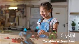  Presentation with robot - PPT theme featuring small girl making a robot background and a coral colored foreground