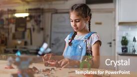  Presentation with robot - Cool new PPT layouts with small girl making a robot backdrop and a  colored foreground