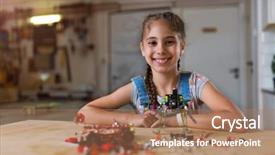  Presentation with girl power - Slide deck enhanced with small girl making a robot background and a coral colored foreground