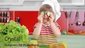  Presentation with vegetables - Colorful slides enhanced with small girl playing with vegetables in kitchen backdrop and a gold colored foreground