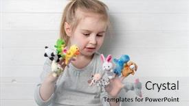  Presentation with love christ christian hands - PPT layouts enhanced with small girl with doll puppet background and a light gray colored foreground