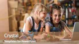  Presentation with robots - Cool new slide deck with small girls building toy construction backdrop and a  colored foreground