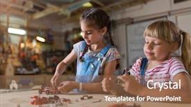  Presentation with robots - Amazing slide set having small girls building toy construction backdrop and a  colored foreground