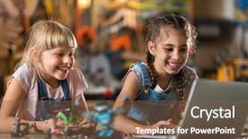  Presentation with building construction water supply - Colorful presentation design enhanced with small girls building toy construction backdrop and a  colored foreground