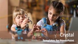  Presentation with building construction water supply - PPT theme having small girls building toy construction background and a  colored foreground