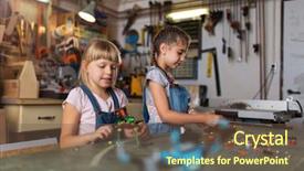  Presentation with building construction - Audience pleasing slide set consisting of small girls building toy construction backdrop and a  colored foreground