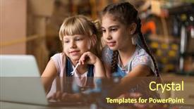  Presentation with building construction water supply - Presentation design featuring small girls building toy construction background and a  colored foreground