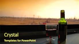  Presentation with bottle red wine - Amazing PPT theme having small glass and bottle of red wine on a table in a train at sunset backdrop and a wine colored foreground