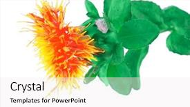  Presentation with leave - Audience pleasing PPT theme consisting of small gold flower with leave over white background backdrop and a sky blue colored foreground