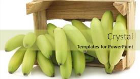  Presentation with snack - Amazing PPT theme having small green snack bananas in a wooden crate on a white background backdrop and a yellow colored foreground