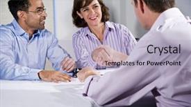  Presentation with group discussion - PPT layouts consisting of small group discussion - multiracial business meeting in boardroom background and a light blue colored foreground