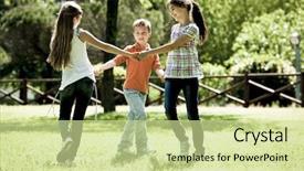  Presentation with children playing - PPT theme having playing ring-around-the-rosy background and a soft green colored foreground