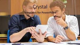  Presentation with tablet - Presentation theme consisting of small group reading - business colleagues using a tablet background and a coral colored foreground