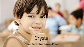  Presentation with classroom for agriculture - Slides having small group study - happy boy in classroom background and a coral colored foreground