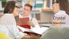  Presentation with company - Slide set consisting of small group working together within start up company background and a coral colored foreground