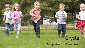  Presentation with children running - Beautiful theme featuring young boy with curly hair playing outdoor healthy lifestyle boy take care of plants in garden backdrop and a tawny brown colored foreground.