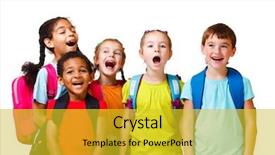  Presentation with crowd - PPT layouts with small groups students - emotional kids crowd over white background and a yellow colored foreground