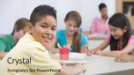  Presentation with elementary school - Beautiful presentation theme featuring small groups students - male elementary school pupil backdrop and a  colored foreground