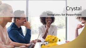  Presentation with team meeting - Amazing slide deck having small groups students - multiethnic startup business team backdrop and a  colored foreground