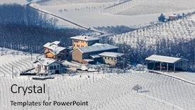  Presentation with hill - PPT layouts with small hamlet on snowy hill background and a  colored foreground