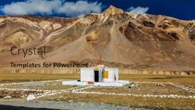  Presentation with ladakh - Amazing PPT layouts having small-hindu-temple-in-sarchu backdrop and a coral colored foreground